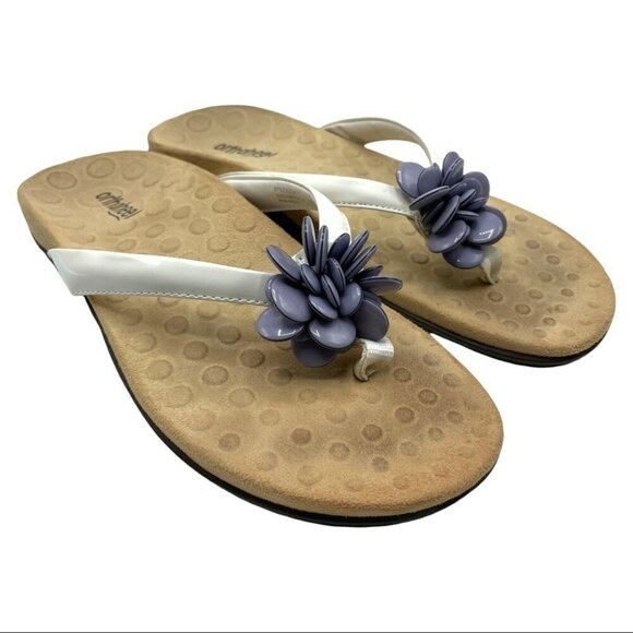 Orthaheel Vionic Fleur White Thong Sandals Flip Flop Purple Flower Womens Size 8 - Picture 9 of 13